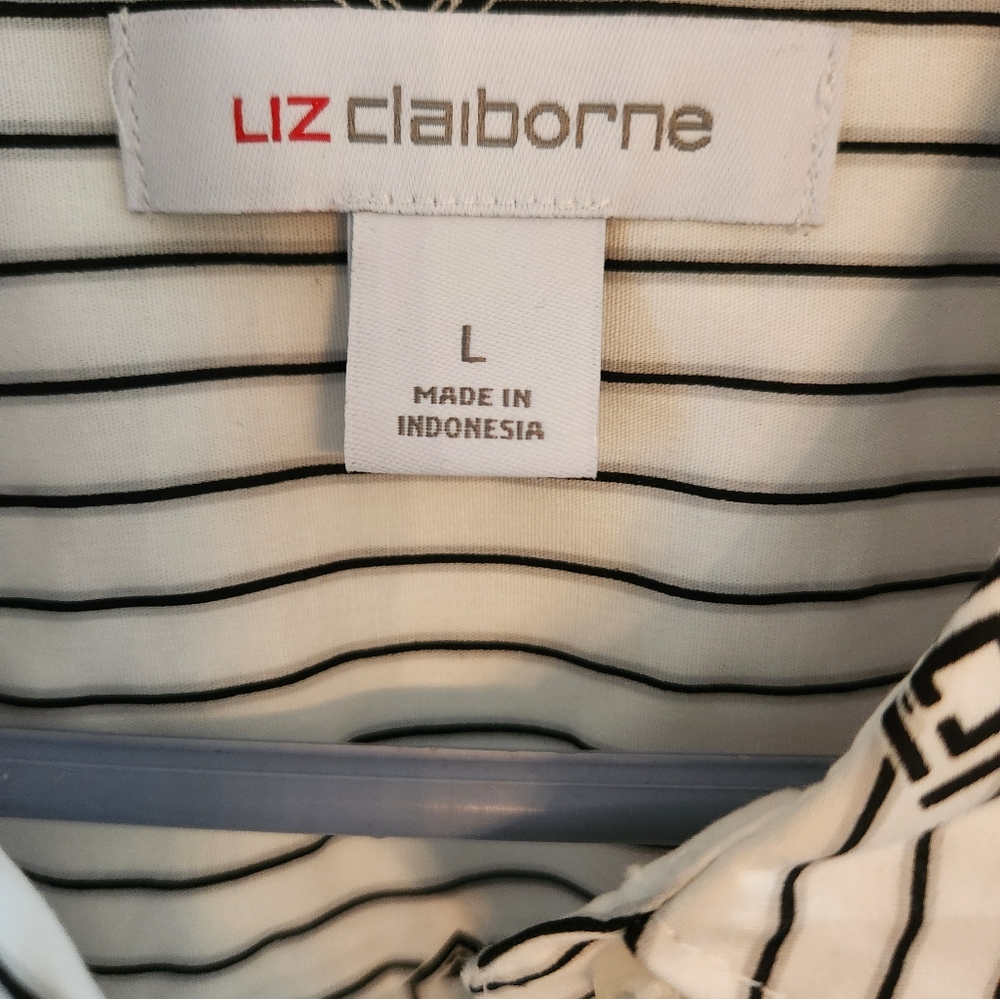 (4 For $20) NWT Liz Claiborne White and Black Pinstripe Dress Top. Size L. - Picture 3 of 5